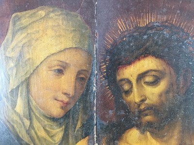 Lot 1138 - Antique Continental oil on oak panel, The deposition of Christ with Mary Magdalene and the Virgin Mary. 86 x 67cm