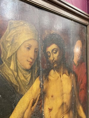 Lot 1138 - Antique Continental oil on oak panel, The deposition of Christ with Mary Magdalene and the Virgin Mary. 86 x 67cm