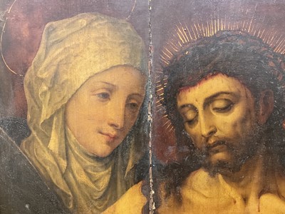 Lot 1138 - Antique Continental oil on oak panel, The deposition of Christ with Mary Magdalene and the Virgin Mary. 86 x 67cm