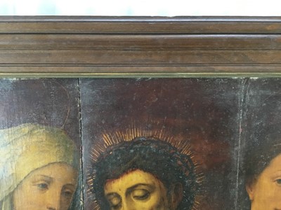 Lot 1138 - Antique Continental oil on oak panel, The deposition of Christ with Mary Magdalene and the Virgin Mary. 86 x 67cm