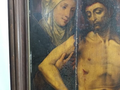 Lot 1138 - Antique Continental oil on oak panel, The deposition of Christ with Mary Magdalene and the Virgin Mary. 86 x 67cm