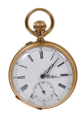 Lot 745 - Late 19th century 18ct gold pocket open face watch