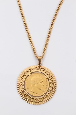 Lot 642 - French 20 Franc coin in pendant mount on chain