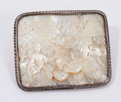 Lot 762 - Fine 18th century carved mother of pearl  box lid converted to a brooch