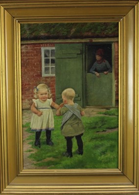 Lot 1146 - Emile Caroline Mundt (1849-1922) oil on canvas, Children playing