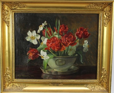 Lot 1142 - Augusta Charlotte D. Laessøe (1851-1926) oil on canvas,  Still life of flowers