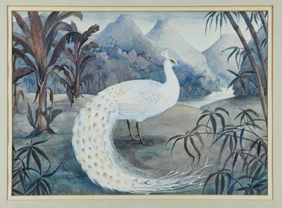 Lot 1282 - *Joan Warburton (1920-1996) watercolour - The White Peacock, initialled