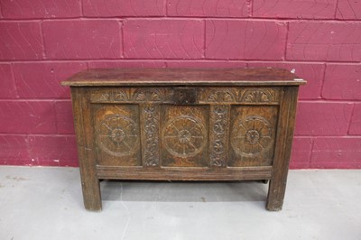 Lot 1406 - 17th century panelled oak coffer