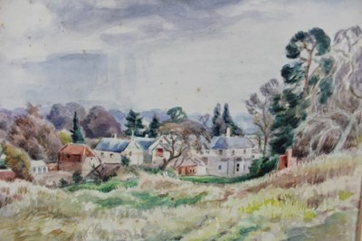 Lot 1166 - Arawhinoa Ella Constable (1893-1966) watercolour - 'Storm Blowing Up, The Lodge Hotel. Dedham', initialled, titled and inscribed with 1962 provenance verso, 25cm x 35cm, mounted