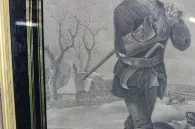 Lot 154 - 19th century black and white mezzotint - The Woodman, in verre eglomise mount and gilt frame, 70cm x 55cm overall