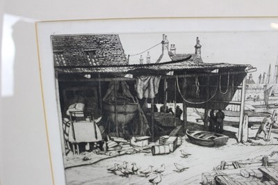 Lot 157 - D. Butterfield, signed black and white etching - Boatyard near Poole, 24cm x 33cm, in glazed frame