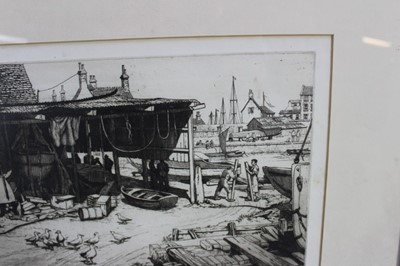 Lot 157 - D. Butterfield, signed black and white etching - Boatyard near Poole, 24cm x 33cm, in glazed frame