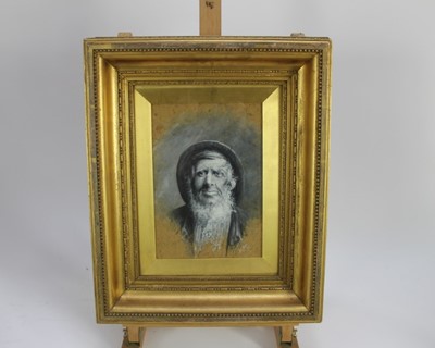 Lot 160 - English School, late 19th century, monochrome watercolour portrait of an old sea dog, indistinctly signed and dated, 25cm x 18cm, in glazed gilt frame