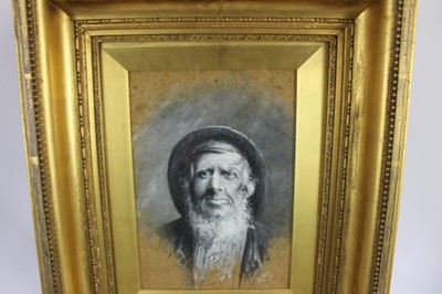 Lot 160 - English School, late 19th century, monochrome watercolour portrait of an old sea dog, indistinctly signed and dated, 25cm x 18cm, in glazed gilt frame