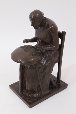 Lot 843 - Bronze filled study of a lace maker and sundry Royal Worcester china