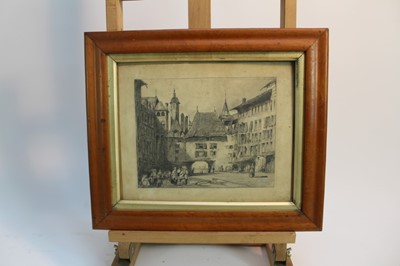 Lot 153 - Three 19th century maple veneered frames containing adrawing and two print