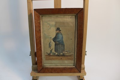 Lot 153 - Three 19th century maple veneered frames containing adrawing and two print