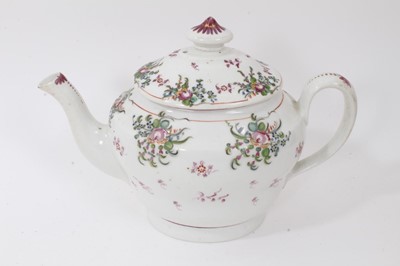 Lot 243 - Collection of English ceramics, including a Worcester teapot and stand, circa 1805, bat printed with shell and seaweed, New Hall pattern 173 teapot and jug, New Hall patterns 376 teapot, together w...