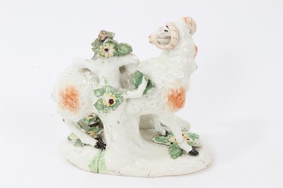 Lot 246 - Derby group of a sheep and a lamb, circa 1760, decorated in enamels, 13cm high