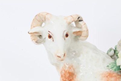 Lot 246 - Derby group of a sheep and a lamb, circa 1760, decorated in enamels, 13cm high