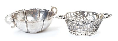 Lot 442 - Continental silver two handled Bon Bon dish  and English silver wine taster