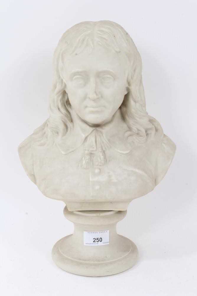 Lot 250 - A Victorian Copeland Parianware bust of Milton, on socle base, impressed marks to back, 35cm high