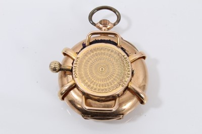 Lot 731 - Early 20th century Swiss 9ct gold fob watch with circular white enamel dial in 9ct gold case with applied wristwatch conversion