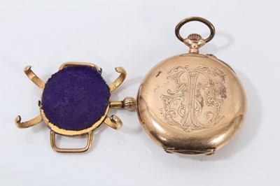 Lot 731 - Early 20th century Swiss 9ct gold fob watch with circular white enamel dial in 9ct gold case with applied wristwatch conversion