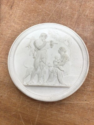 Lot 602 - Royal Copenhagen biscuit porcelain plaque with classical scene in relief