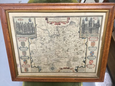 Lot 611 - 17th century style Speede map of Surrey, in maple glazed frame