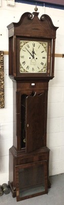 Lot 979 - 19th century 8 day longcase clock with painted square dial by G. Lipton Altringham  with floral spandrels in inlaid mahogany case - pendulum and two weights present 230 cm high q