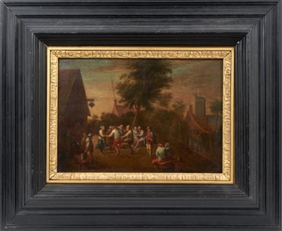 Lot 1153 - 17th century Dutch School, oil on copper panel- Tavern exterior with dancing figures