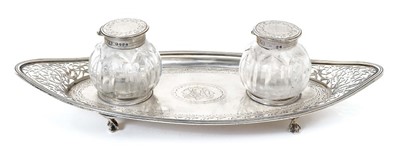 Lot 457 - George III silver inkstand of navette form