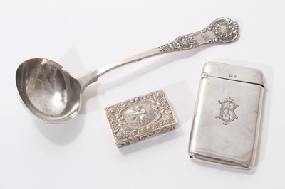 Lot 441 - Victorian silver sauce ladle, silver card case and silver trinket box (3)