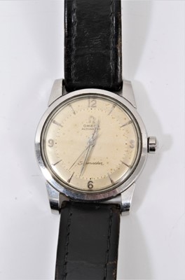 Lot 734 - 1960s Gentleman's Omega automatic Seamaster wristwatch in steel case , dagger hands and centre seconds on leather strap with original Omega steel buckle 34 mm