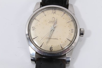 Lot 734 - 1960s Gentleman's Omega automatic Seamaster wristwatch in steel case , dagger hands and centre seconds on leather strap with original Omega steel buckle 34 mm
