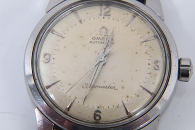 Lot 734 - 1960s Gentleman's Omega automatic Seamaster wristwatch in steel case , dagger hands and centre seconds on leather strap with original Omega steel buckle 34 mm