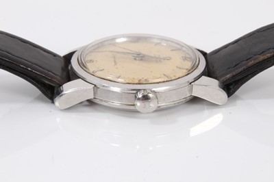 Lot 734 - 1960s Gentleman's Omega automatic Seamaster wristwatch in steel case , dagger hands and centre seconds on leather strap with original Omega steel buckle 34 mm