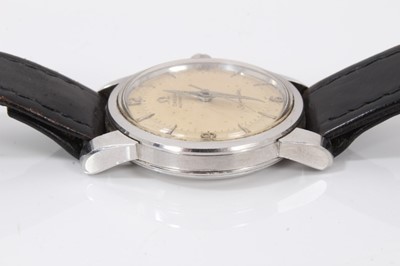 Lot 734 - 1960s Gentleman's Omega automatic Seamaster wristwatch in steel case , dagger hands and centre seconds on leather strap with original Omega steel buckle 34 mm