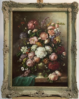 Lot 328 - 20th century oil on board- still life study of a vase of flowers, framed