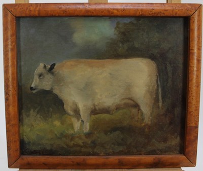 Lot 326 - 19th century style oil on panel - cow, framed