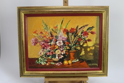 Lot 146 - A. G. Horner, mid 20th century, oil on board - "Floral Glory", signed, 34cm x 46cm, in gilt frame