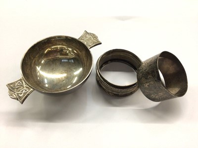 Lot 674 - Silver quaich together with two silver napkin rings (3)