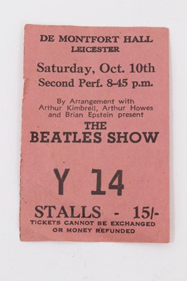 Lot 1490 - Scarce Beatles ticket for De Montfort Hall 1964 - the show was attended by the vendor's mother-in-law