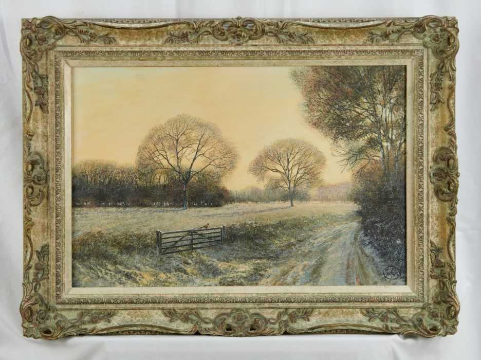 Lot 1160 - *Clive Madgwick - Acrylic on canvas, Winter scene, Suffolk