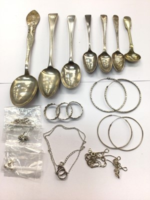 Lot 772 - Group silver spoons, plated salt spoon and jewellery