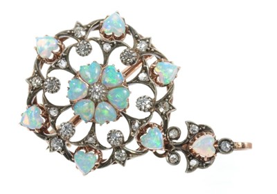 Lot 400 - Late Victorian opal and diamond pendant / brooch