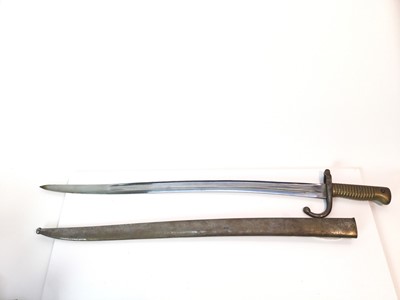 Lot 906 - First World War French 1866 pattern chassepot bayonet stamped 363, the blade retaining much original finish, in scabbard.