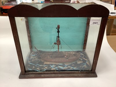 Lot 2501 - Old diorama of a ship in a glass case, 38cm wide x 33.5cm high