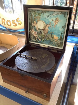 Lot 2524 - 19th century Douglas & Co polyphon in walnut case with 15 discs